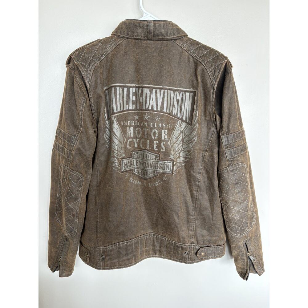 Vintage 1990s Harley Davidson Motorcycles jacket brown Military MC- M - Picture 9 of 12